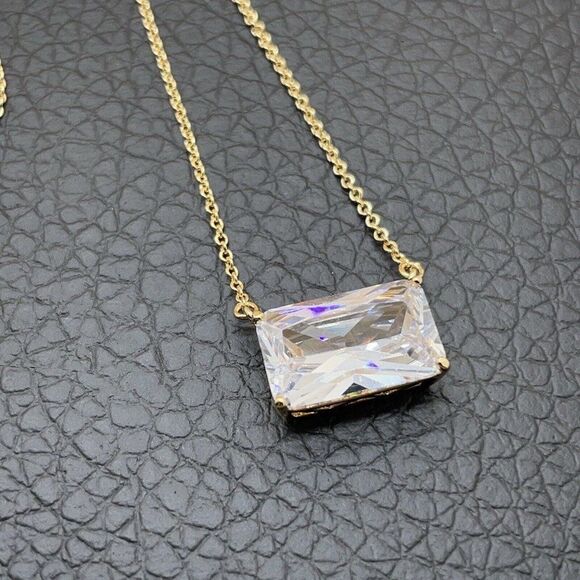 Clear Diamonite East/West Drop Necklace Gold Tone Real Collections Adrienne 17" - Picture 5 of 8